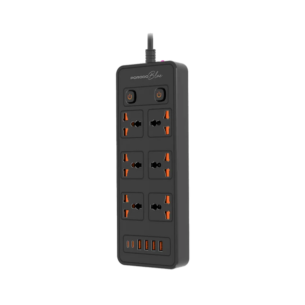 PORODO BLUE 6 AC-DUAL SWITCH POWER STRIP