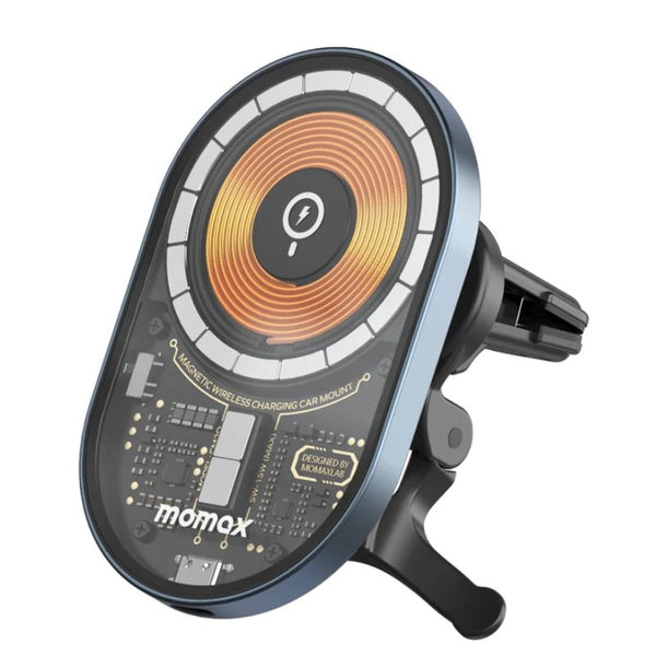 ستاند Momax Q.Mag Mount 3 المغناطيسي للسيارة شاحن سيارة Qi لاسلكي 15W: تثبيت مغناطيسي MagSafe، تصميم شفاف&nbsp;ودوران 360∘ - Eufy iraq